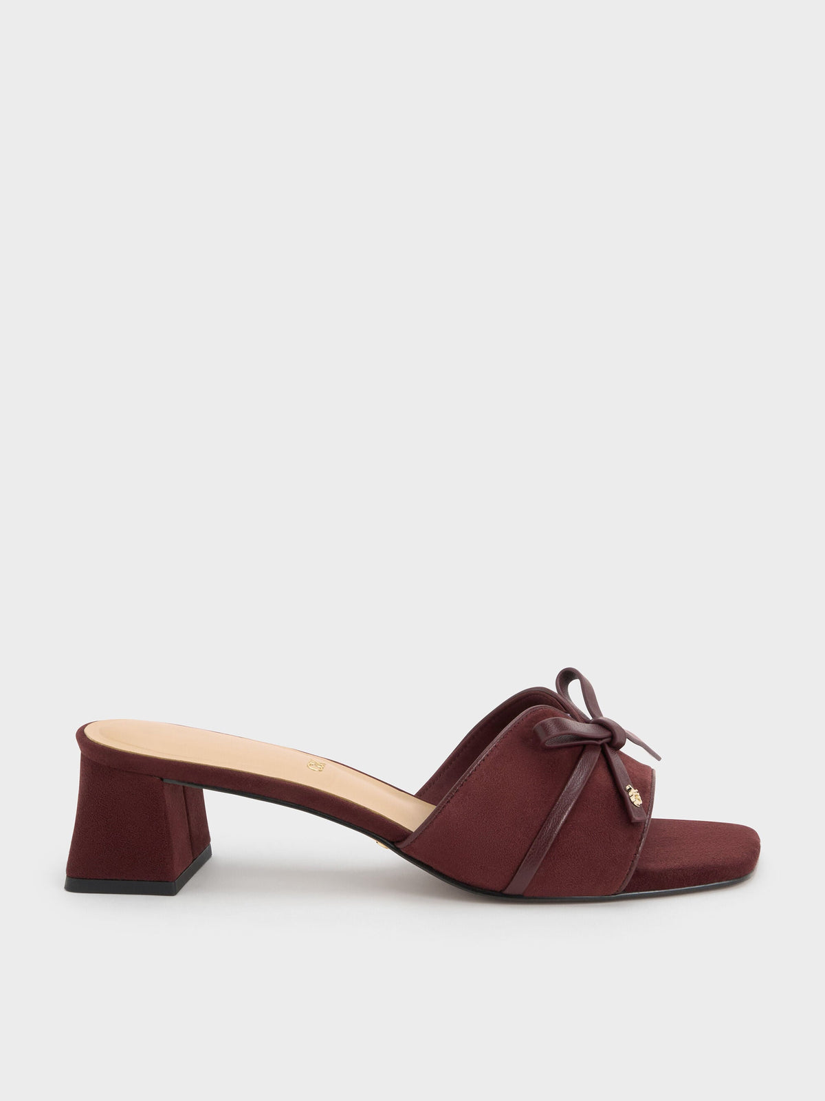Leather & Suede Bow Heeled Mules - Burgundy | CHARLES & KEITH
