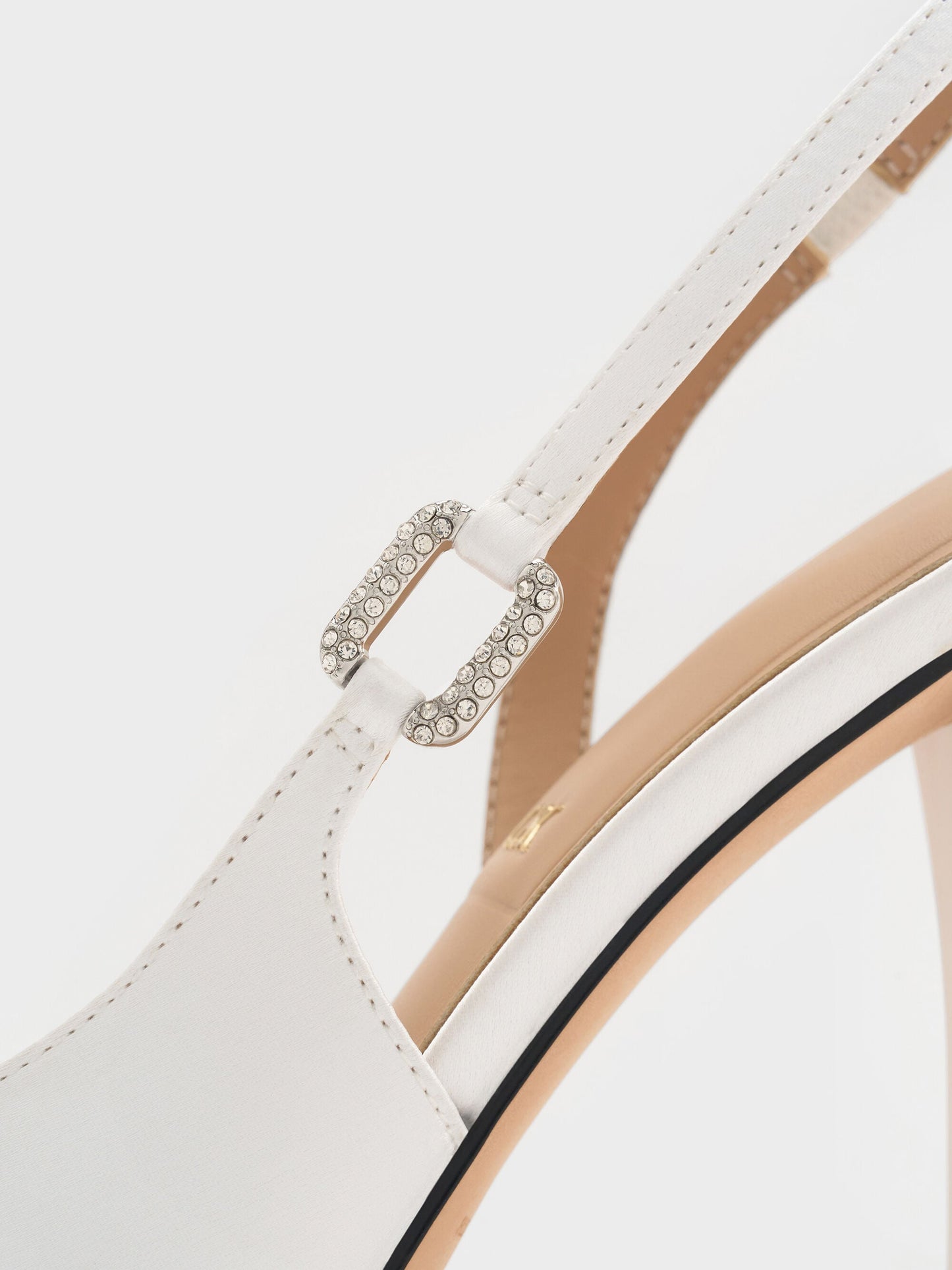 Crystal-Buckle Slingback Pumps - White | CHARLES & KEITH