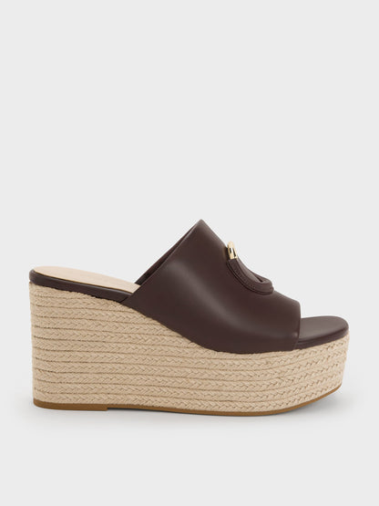 Metallic-Accent Espadrille Wedges - Maroon | CHARLES & KEITH