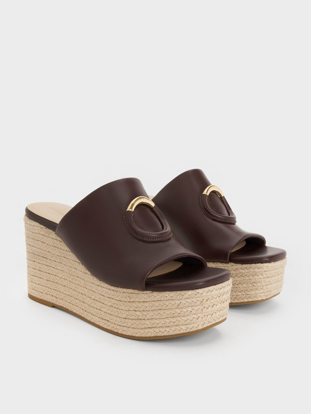 Metallic-Accent Espadrille Wedges - Maroon | CHARLES & KEITH
