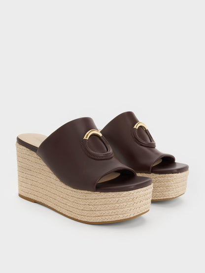 Metallic-Accent Espadrille Wedges - Maroon | CHARLES & KEITH