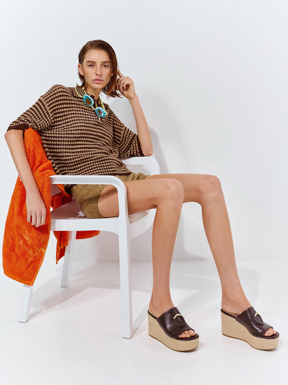 Metallic-Accent Espadrille Wedges - Maroon | CHARLES & KEITH
