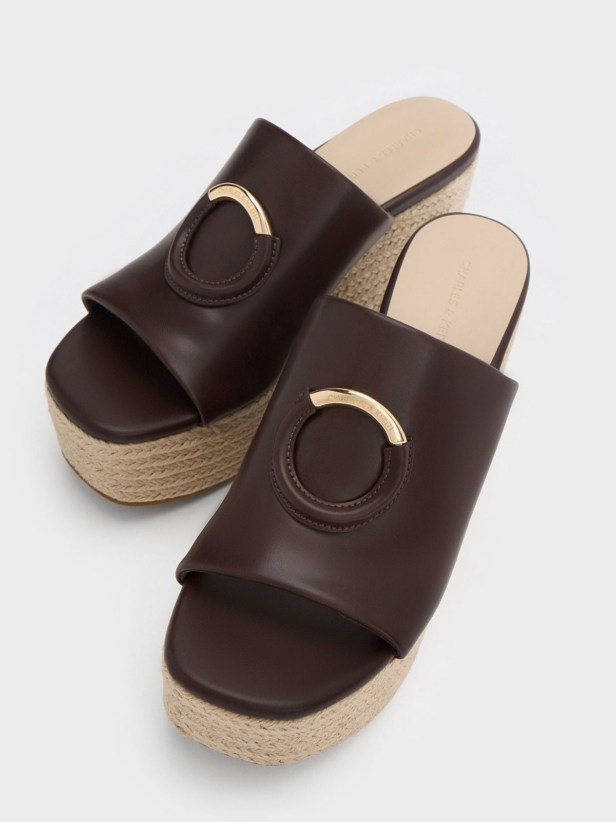 Metallic-Accent Espadrille Wedges - Maroon | CHARLES & KEITH