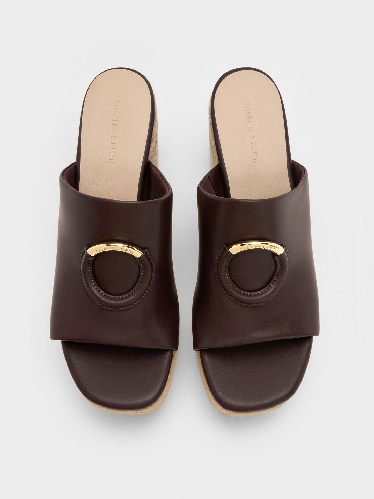 Metallic-Accent Espadrille Wedges - Maroon | CHARLES & KEITH