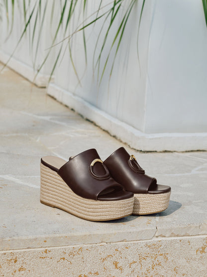 Metallic-Accent Espadrille Wedges - Maroon | CHARLES & KEITH