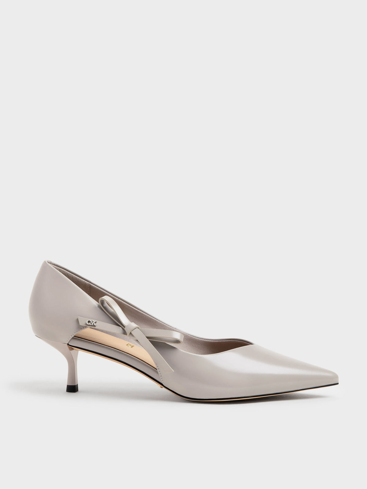 Anastasia Leather Kitten Heels - Grey | CHARLES & KEITH