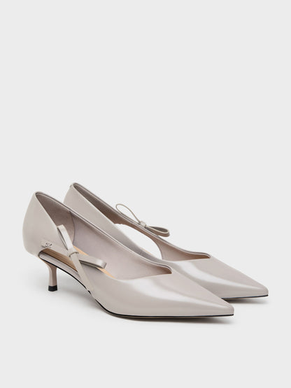 Anastasia Leather Kitten Heels - Grey | CHARLES & KEITH