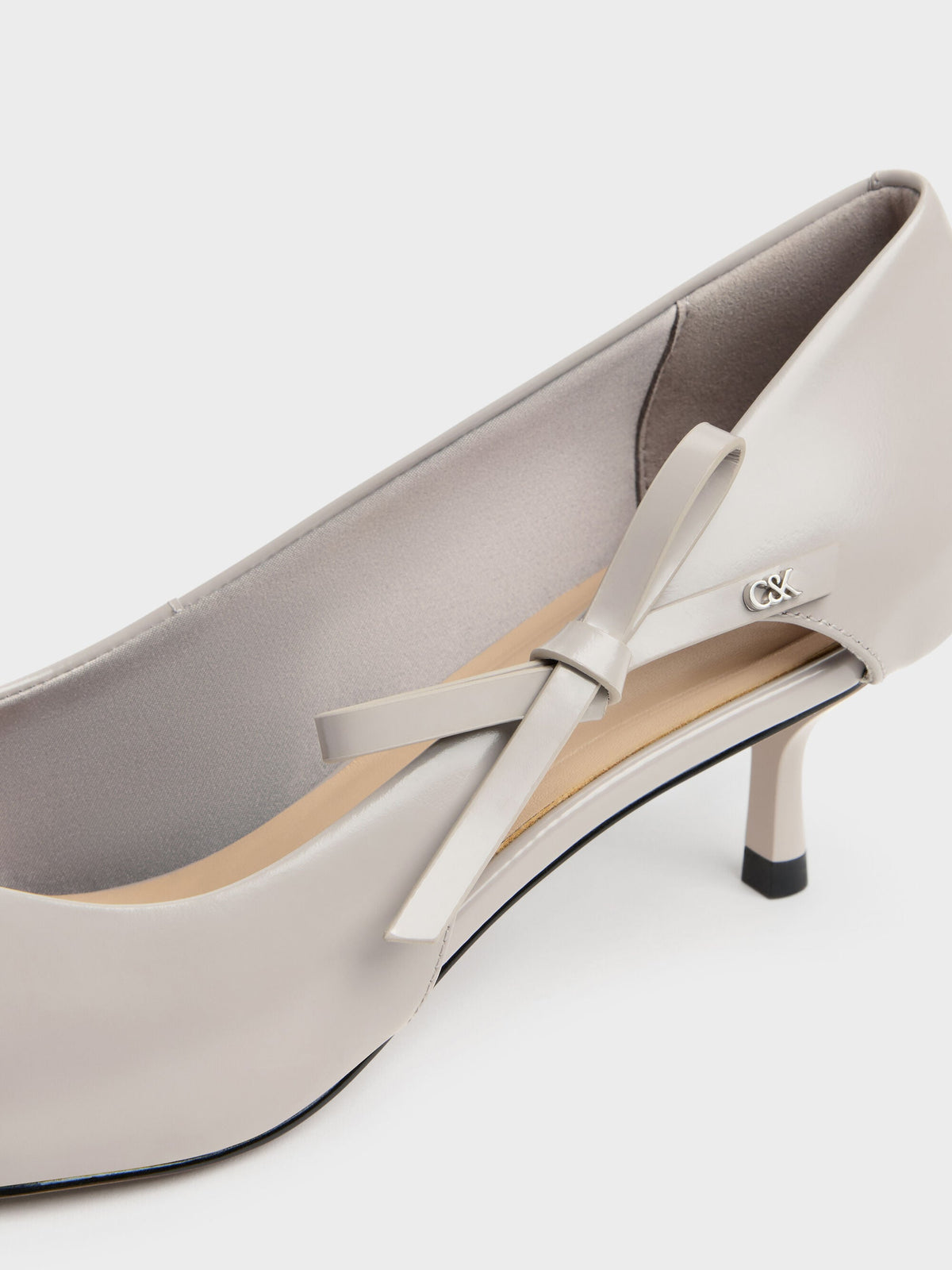 Anastasia Leather Kitten Heels - Grey | CHARLES & KEITH