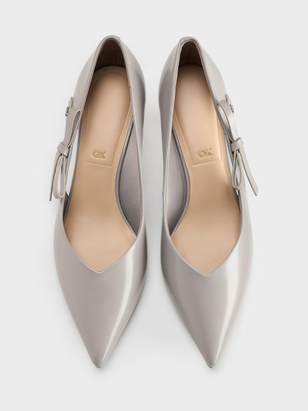 Anastasia Leather Kitten Heels - Grey | CHARLES & KEITH