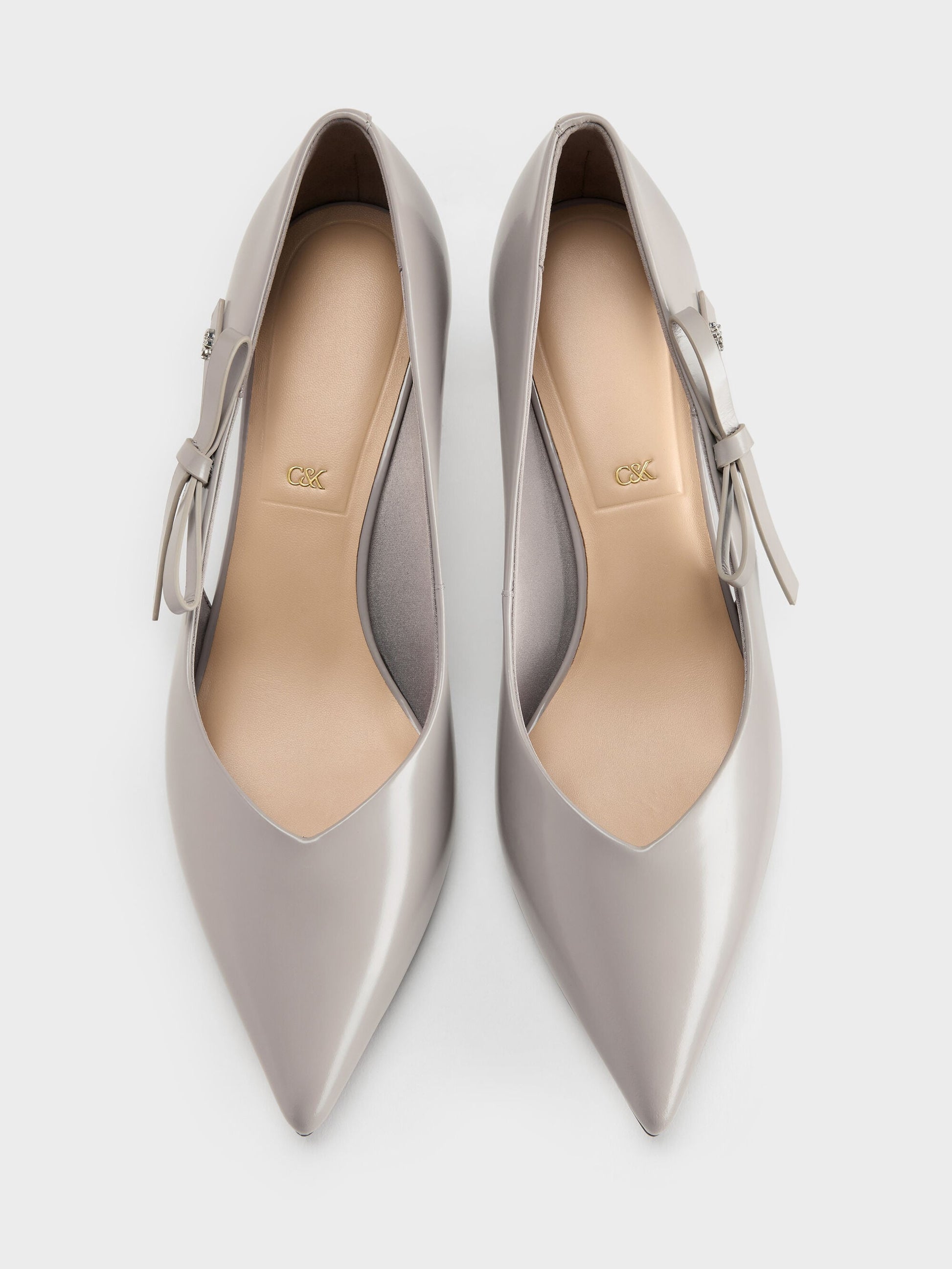 Anastasia Leather Kitten Heels - Grey | CHARLES & KEITH