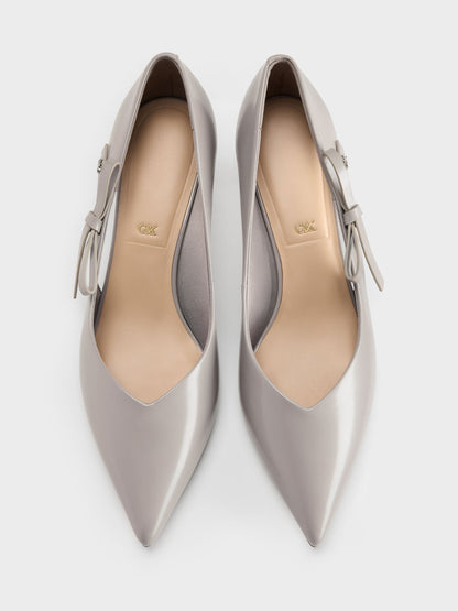 Anastasia Leather Kitten Heels - Grey | CHARLES & KEITH