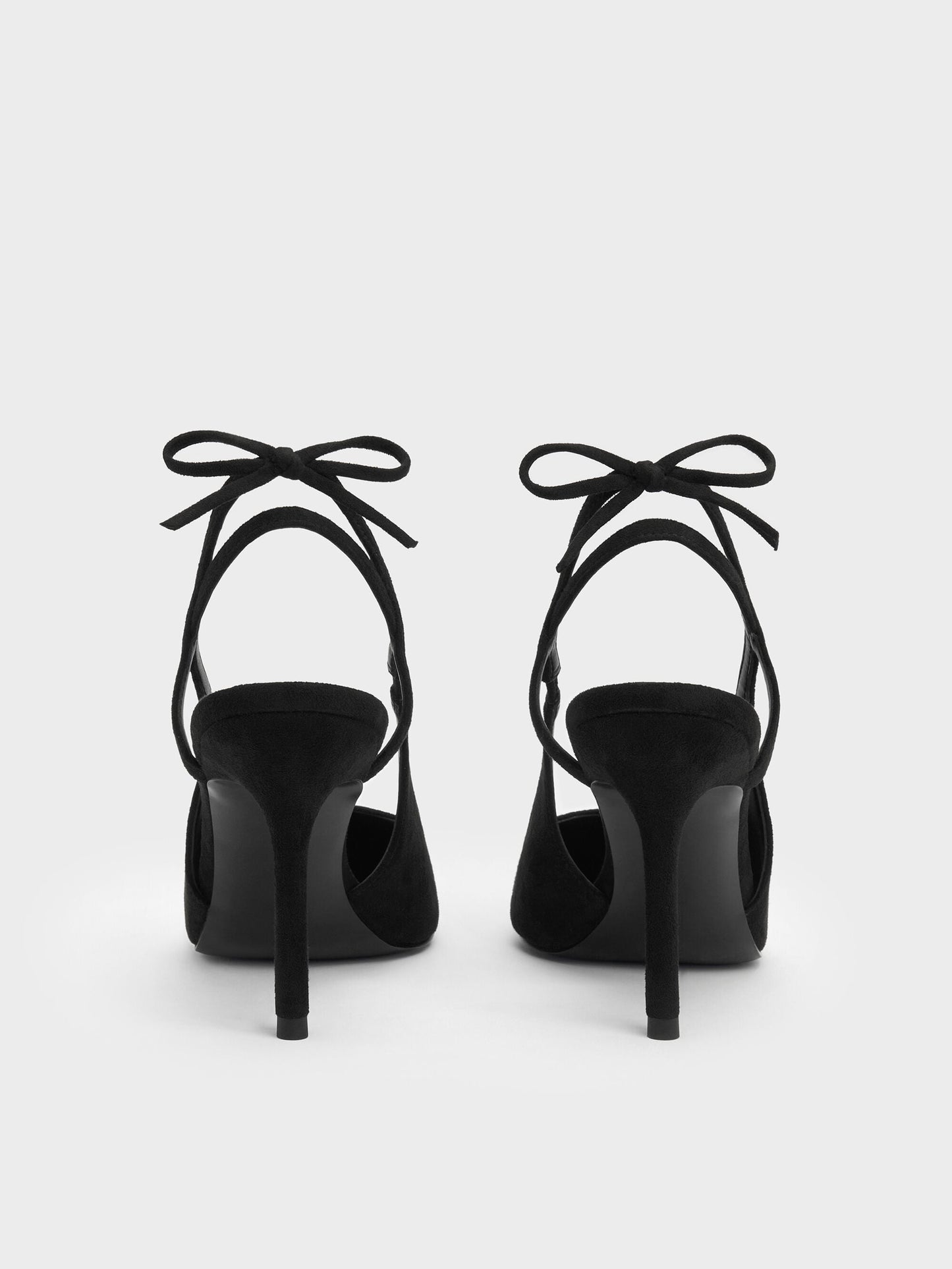 Faux Suede Back-Bow Slingback Pumps - Black Textured | CHARLES & KEITH
