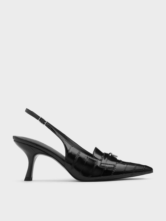 Griselda Eel-Effect Slingback Pumps - Animal Print Black | CHARLES & KEITH