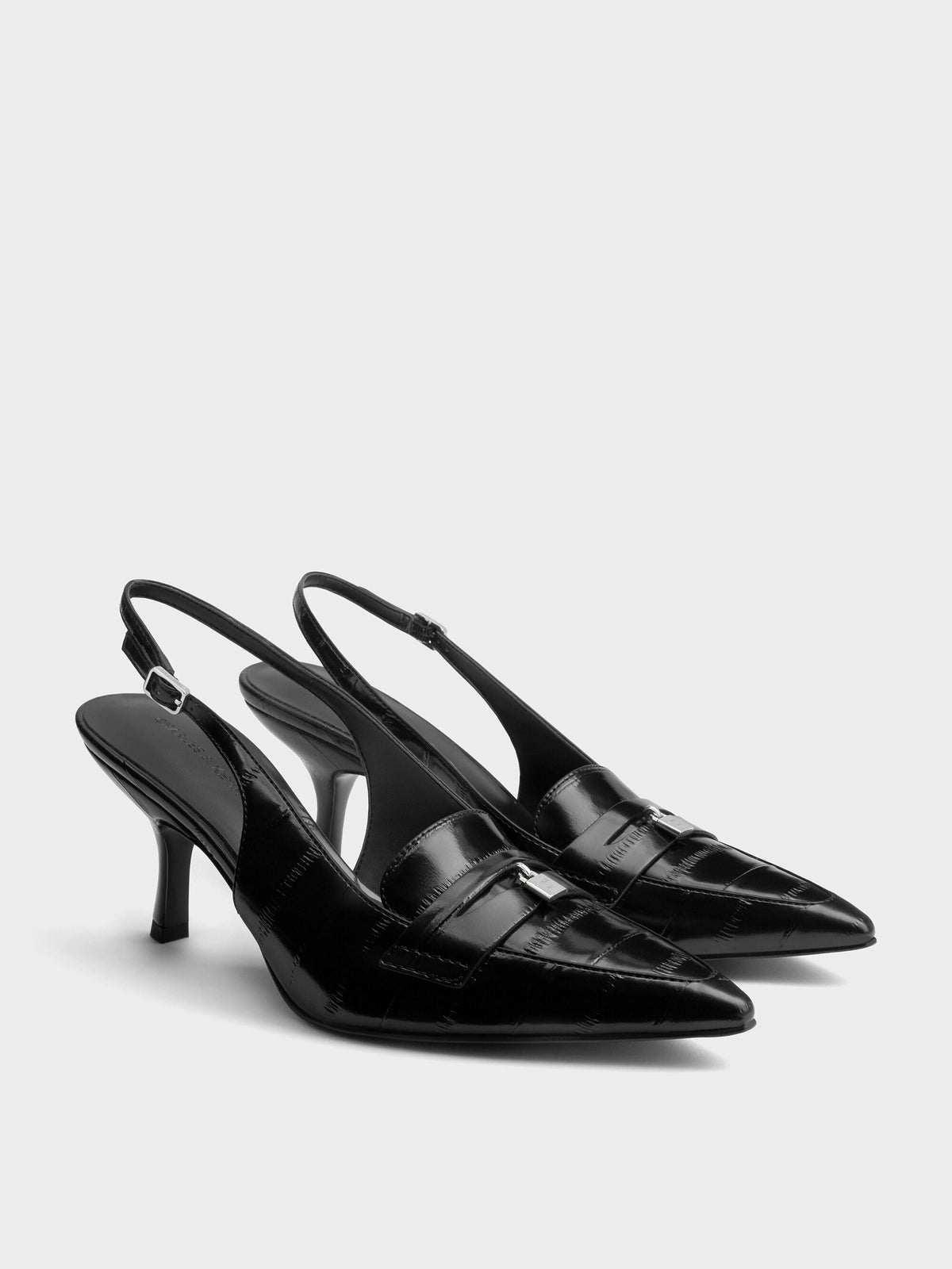 Griselda Eel-Effect Slingback Pumps - Animal Print Black | CHARLES & KEITH