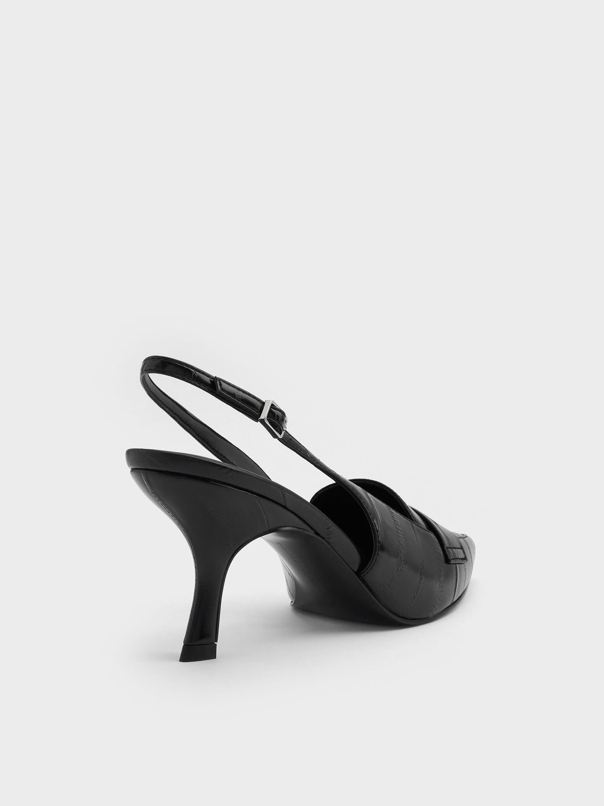 Griselda Eel-Effect Slingback Pumps - Animal Print Black | CHARLES & KEITH