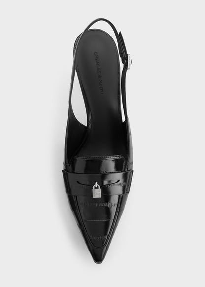 Griselda Eel-Effect Slingback Pumps - Animal Print Black | CHARLES & KEITH