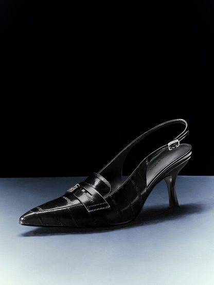 Griselda Eel-Effect Slingback Pumps - Animal Print Black | CHARLES & KEITH
