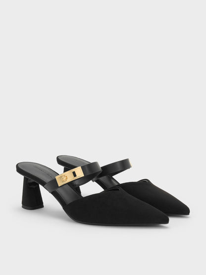 Lando Faux Suede Heeled Mules - Black2 | CHARLES & KEITH