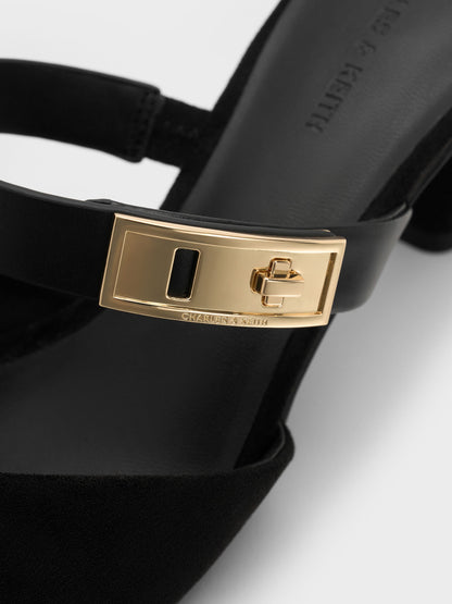 Lando Faux Suede Heeled Mules - Black2 | CHARLES & KEITH