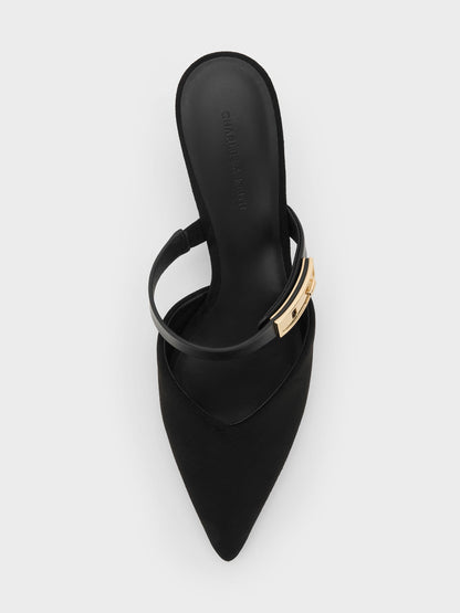 Lando Faux Suede Heeled Mules - Black2 | CHARLES & KEITH