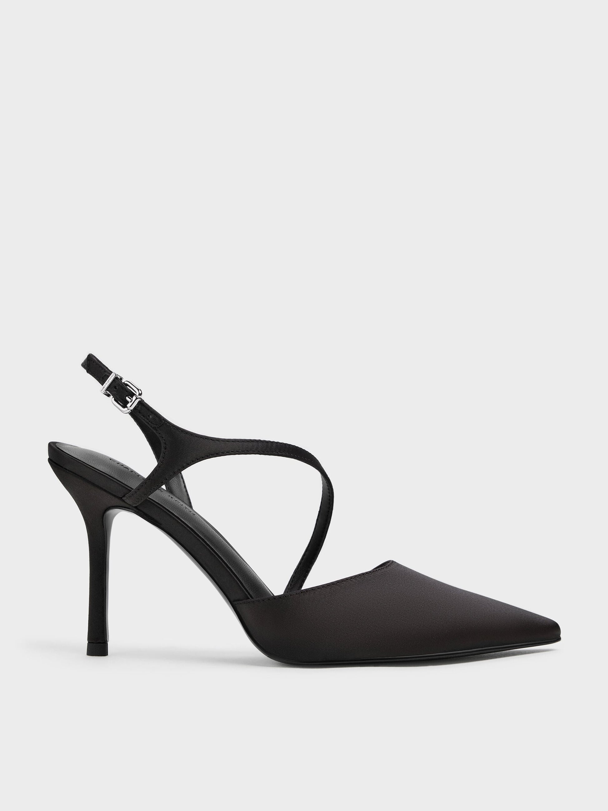 Cordelia Pointed Slingback Pumps - Black Textured | CHARLES & KEITH