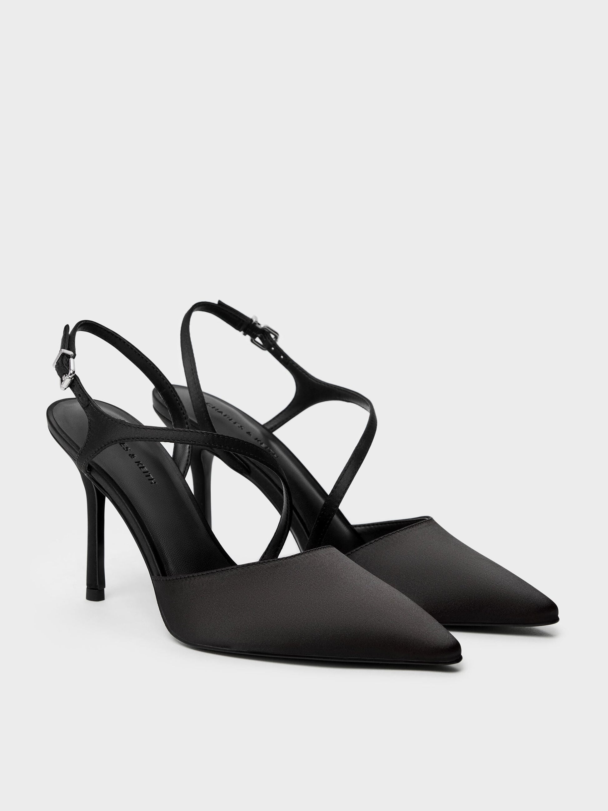 Cordelia Pointed Slingback Pumps - Black Textured | CHARLES & KEITH