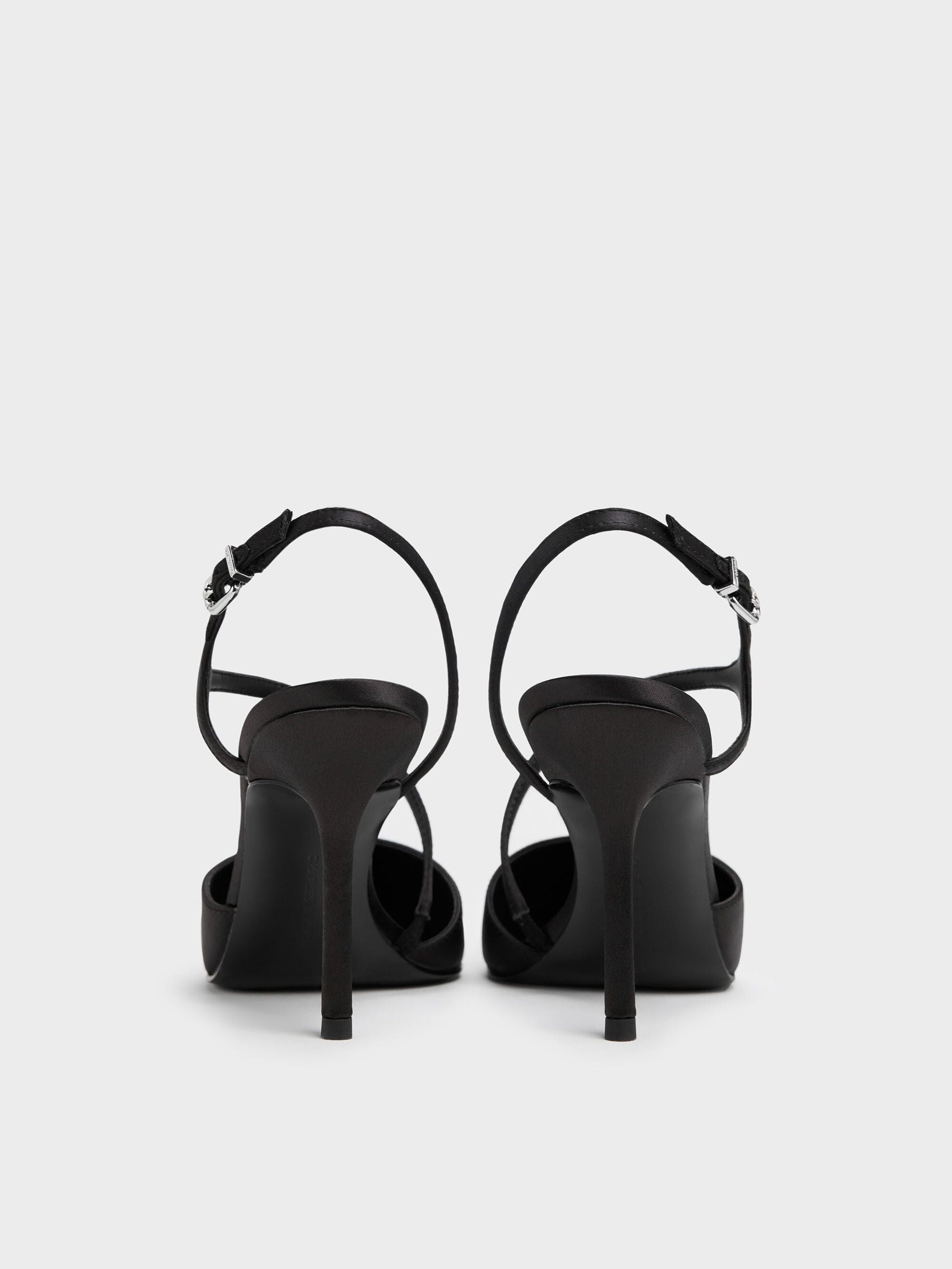 Cordelia Pointed Slingback Pumps - Black Textured | CHARLES & KEITH