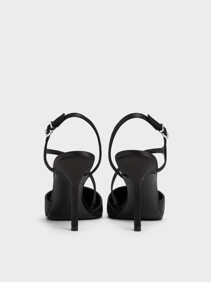 Cordelia Pointed Slingback Pumps - Black Textured | CHARLES & KEITH