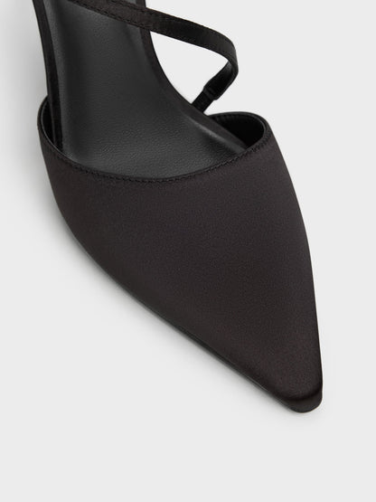 Cordelia Pointed Slingback Pumps - Black Textured | CHARLES & KEITH