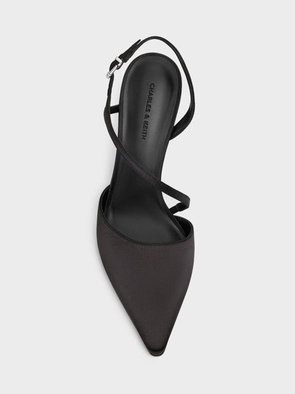 Cordelia Pointed Slingback Pumps - Black Textured | CHARLES & KEITH