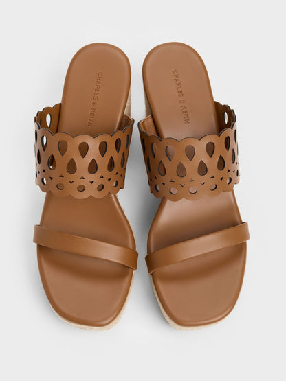 Cut-Out Espadrille Wedges - Cognac | CHARLES & KEITH