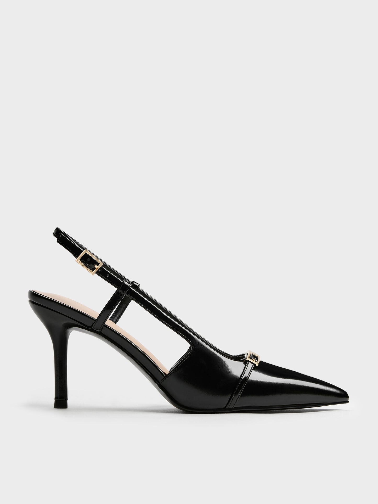 Metallic-Bar Pointed Slingback Pumps - Black Box | CHARLES & KEITH