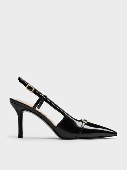 Metallic-Bar Pointed Slingback Pumps - Black Box | CHARLES & KEITH