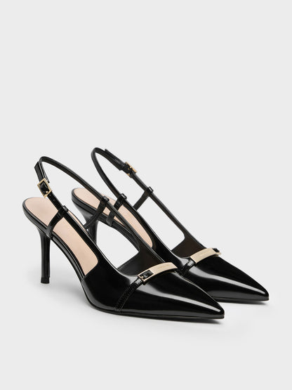 Metallic-Bar Pointed Slingback Pumps - Black Box | CHARLES & KEITH