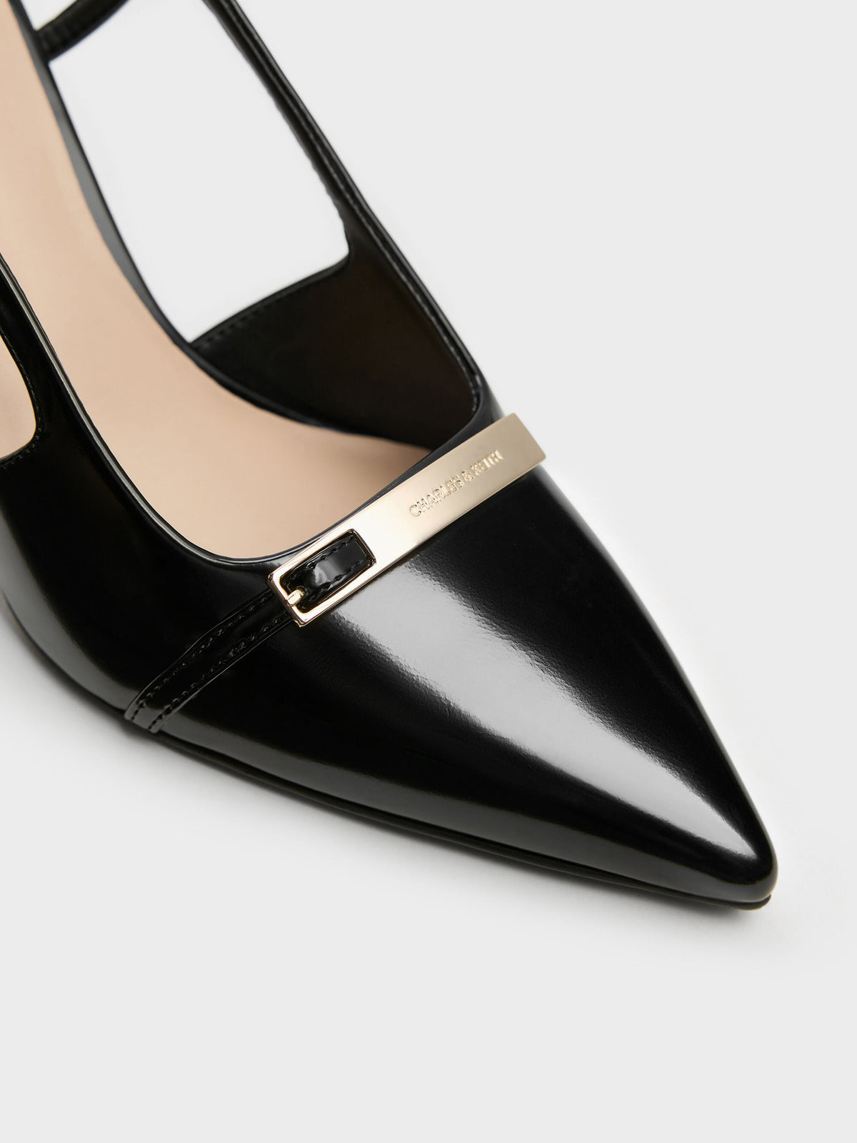 Metallic-Bar Pointed Slingback Pumps - Black Box | CHARLES & KEITH