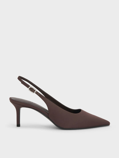 Kaia Satin Slingback Pumps - Dark Brown Textured | CHARLES & KEITH