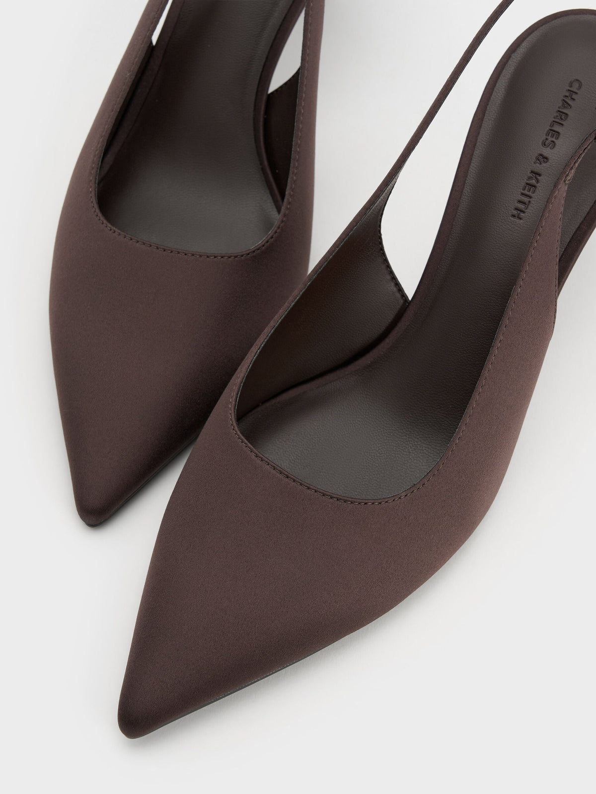 Kaia Satin Slingback Pumps - Dark Brown Textured | CHARLES & KEITH