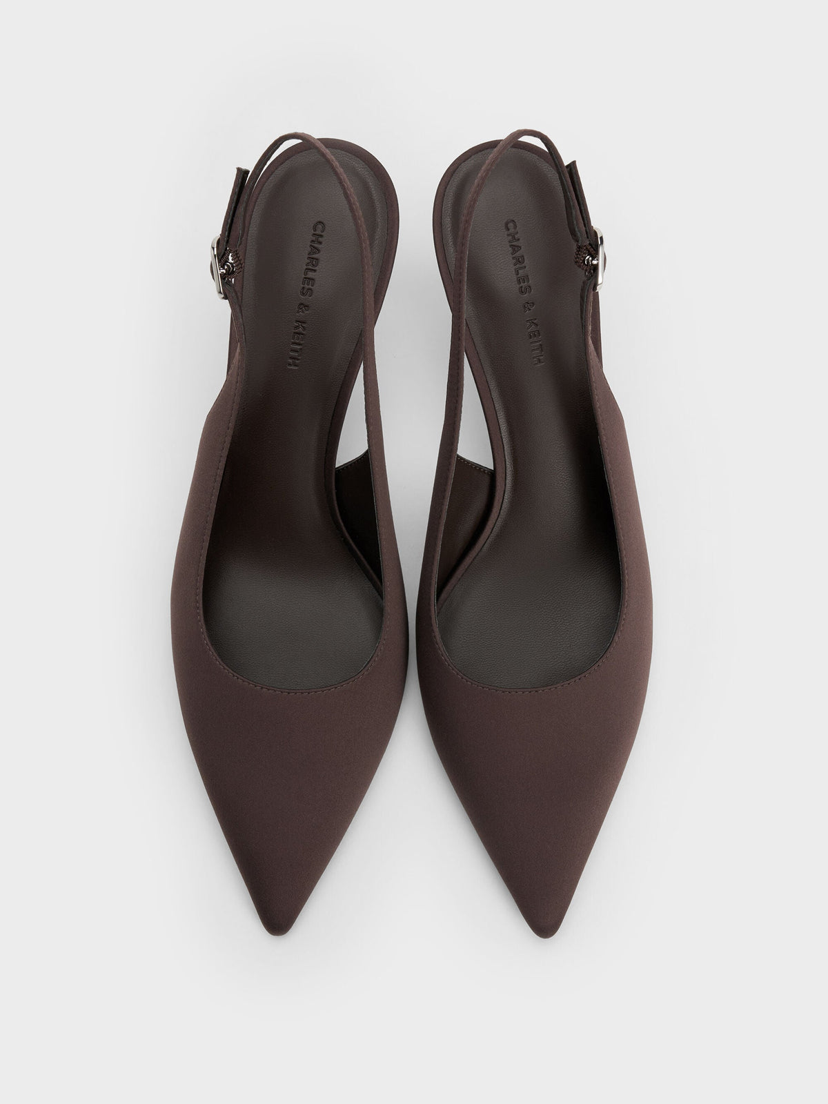 Kaia Satin Slingback Pumps - Dark Brown Textured | CHARLES & KEITH