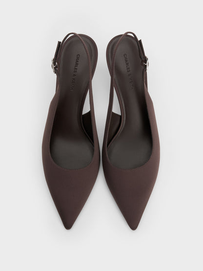 Kaia Satin Slingback Pumps - Dark Brown Textured | CHARLES & KEITH