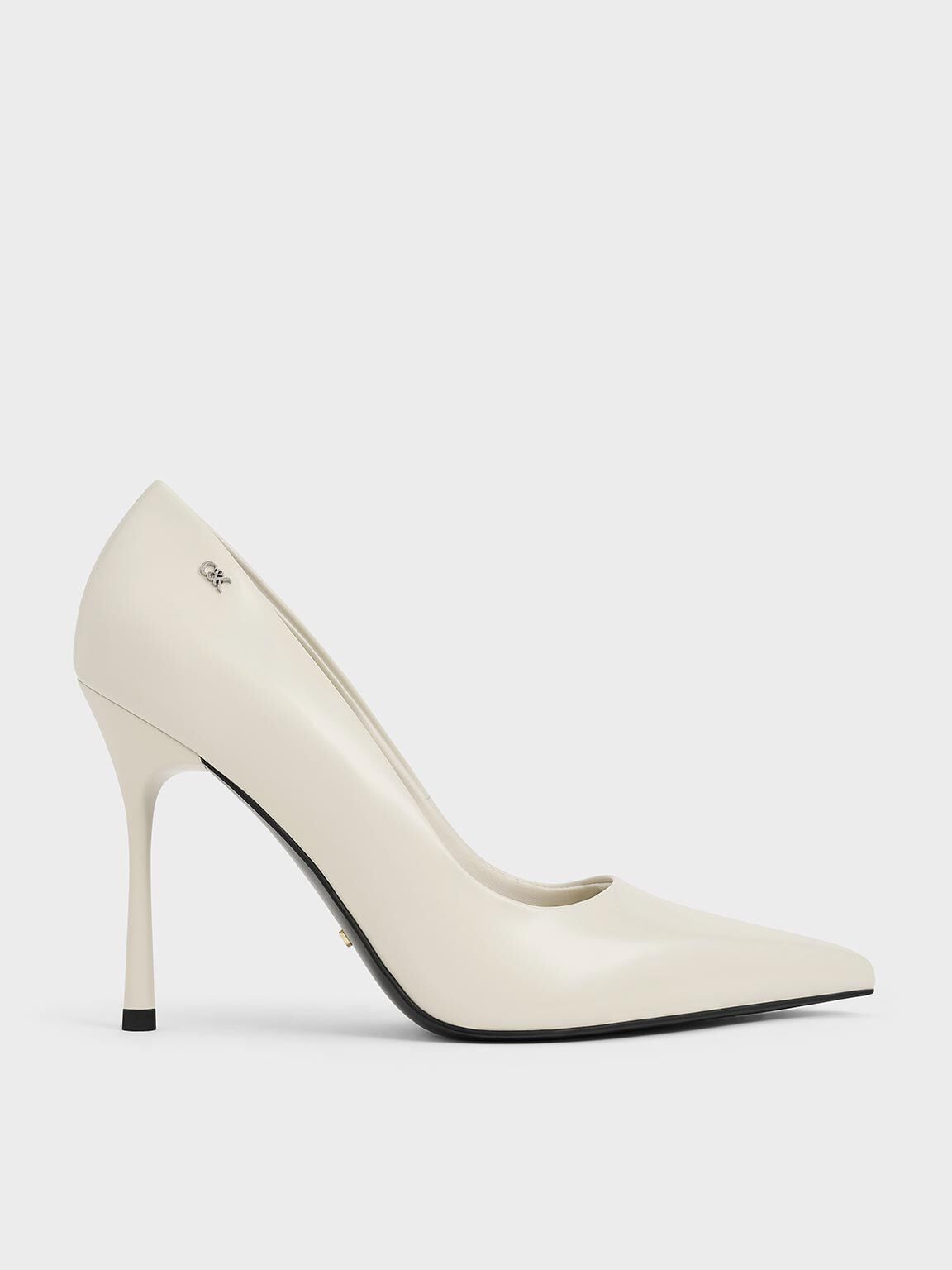Kyra Leather Pointed-Toe Pumps - Chalk | CHARLES & KEITH