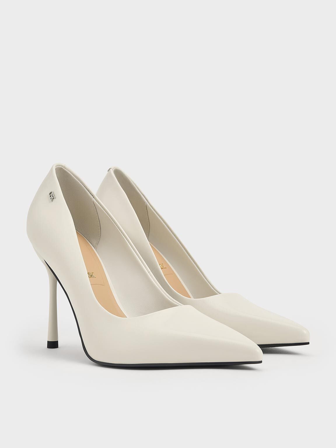 Kyra Leather Pointed-Toe Pumps - Chalk | CHARLES & KEITH