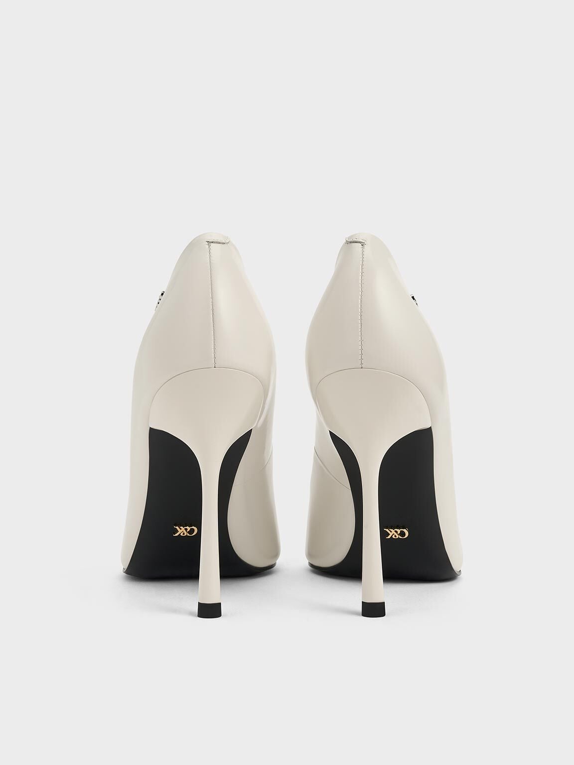 Kyra Leather Pointed-Toe Pumps - Chalk | CHARLES & KEITH