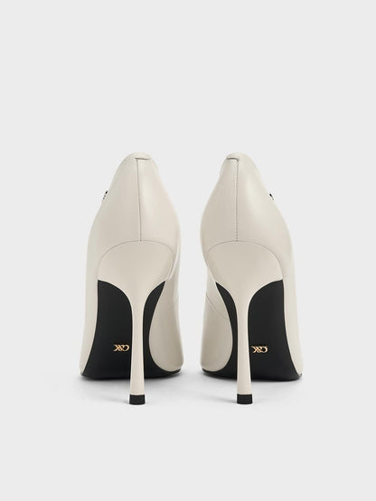 Kyra Leather Pointed-Toe Pumps - Chalk | CHARLES & KEITH