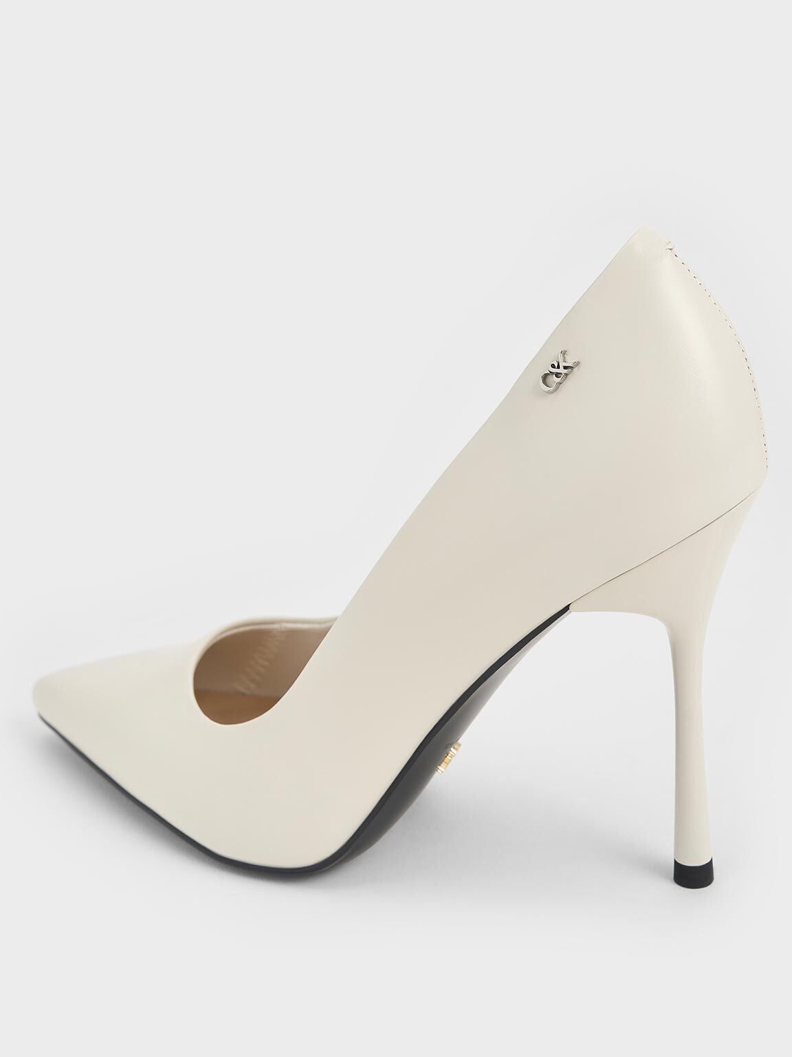 Kyra Leather Pointed-Toe Pumps - Chalk | CHARLES & KEITH