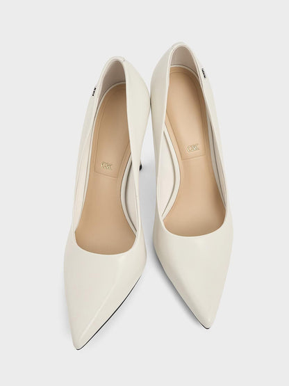 Kyra Leather Pointed-Toe Pumps - Chalk | CHARLES & KEITH