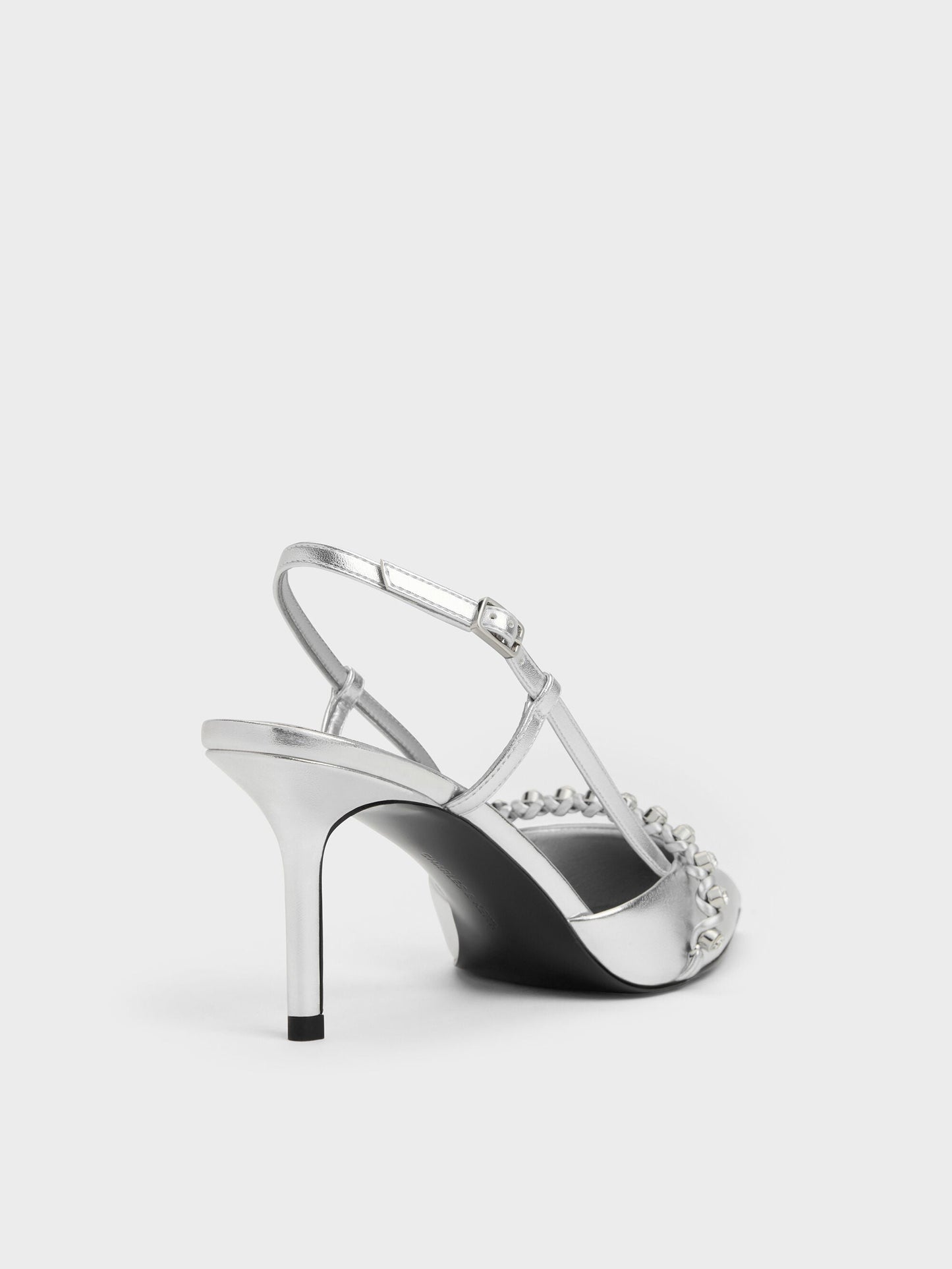 Metallic Crystal Slingback Pumps - Silver | CHARLES & KEITH