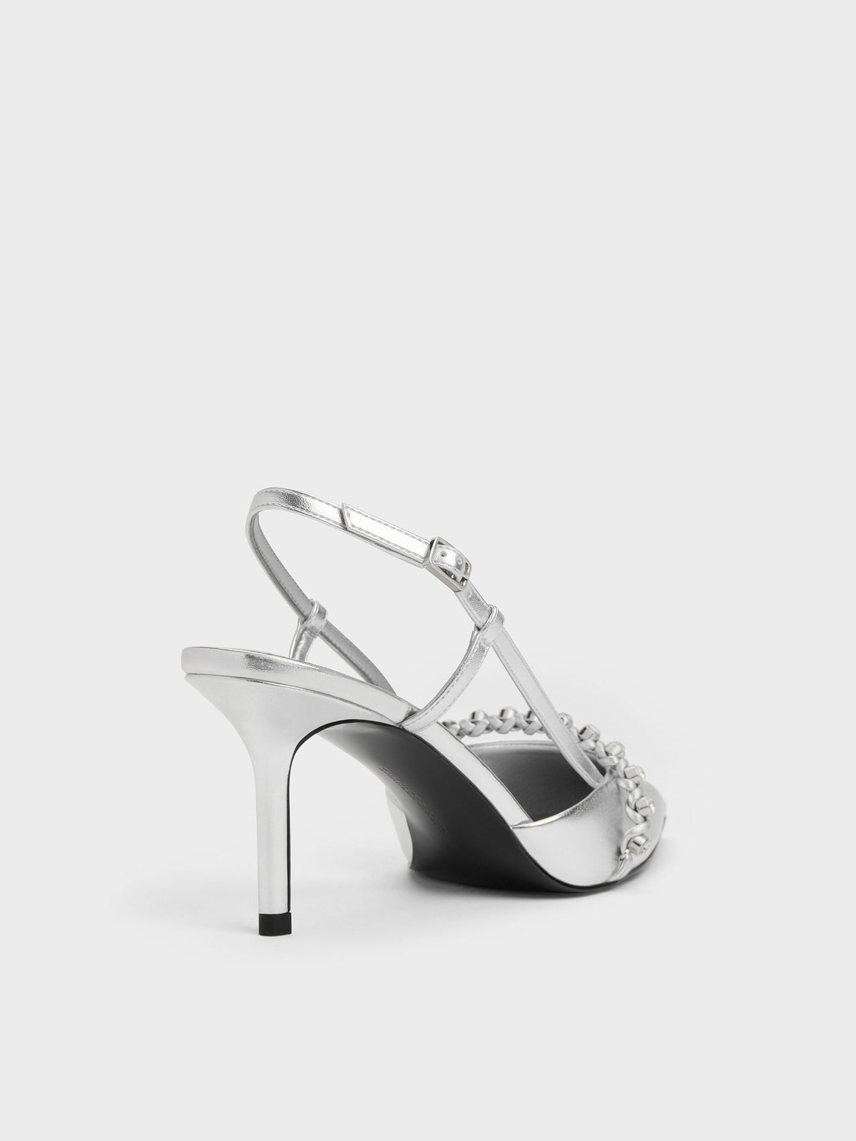 Metallic Crystal Slingback Pumps - Silver | CHARLES & KEITH