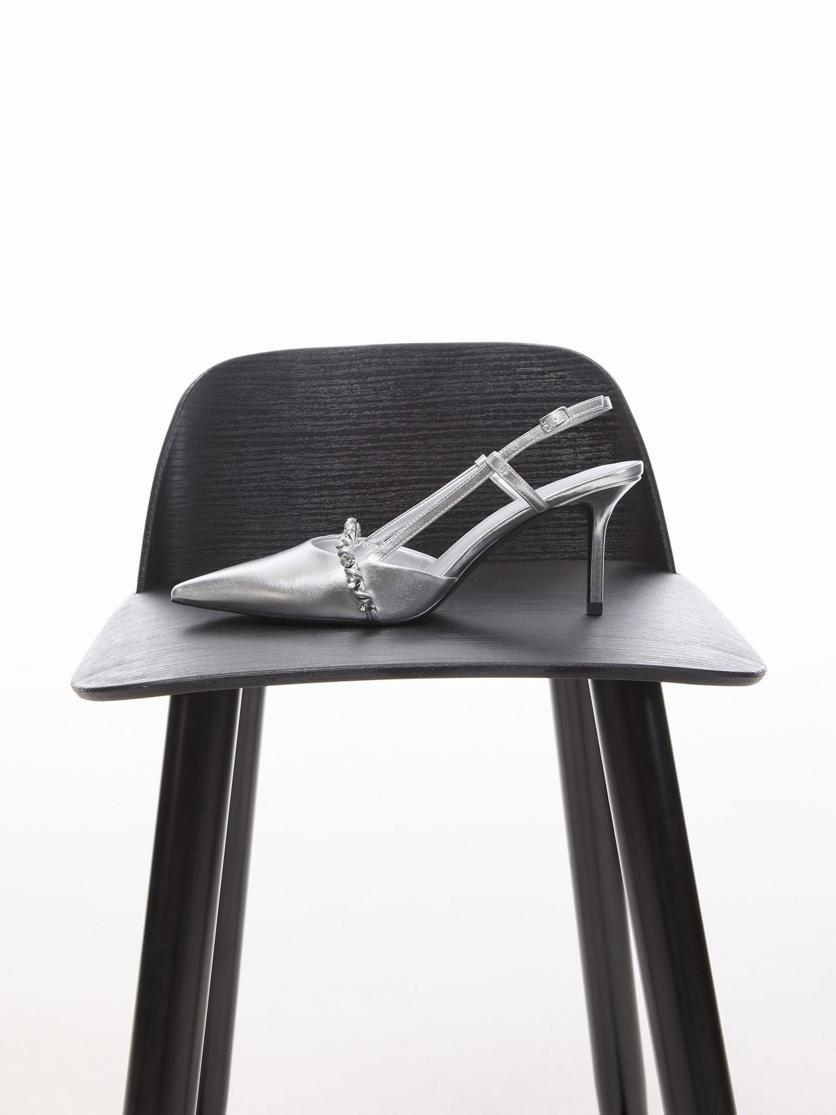 Metallic Crystal Slingback Pumps - Silver | CHARLES & KEITH