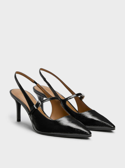 Pointed Slingback Mary Jane Pumps - Black | CHARLES & KEITH