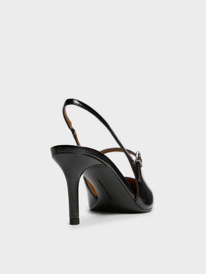 Pointed Slingback Mary Jane Pumps - Black | CHARLES & KEITH